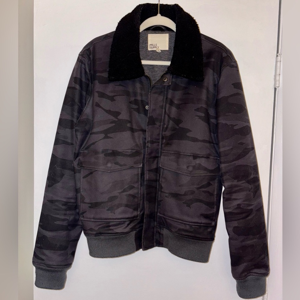 Black Camo Jacket with Sherpa Collar